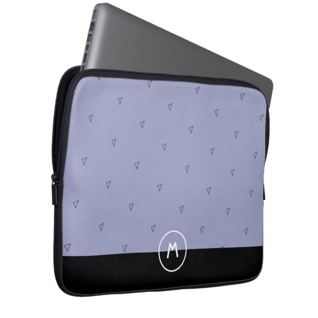 Aangepaste monogram met eenvoudige blauwe zwarte m laptop sleeve (Voorkant Rechts)