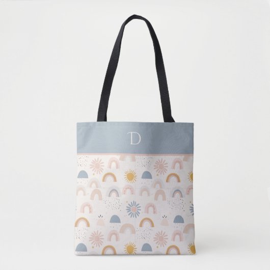 Aangepaste Monogram met Pastel Regenboog & Zon Min Draagtas (Voorkant)