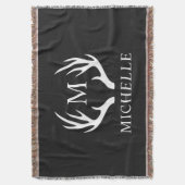Aangepaste Monogram met zwart wit hert Antler Deken (Voorkant Verticaal)