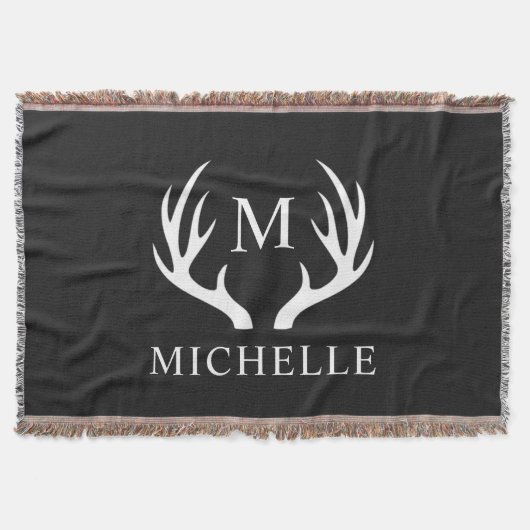Aangepaste Monogram met zwart wit hert Antler Deken (Voorkant)