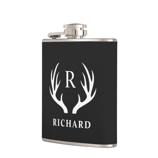 Aangepaste Monogram met zwart wit hert Antler Heupfles (Links)