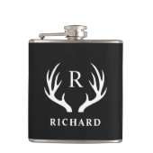 Aangepaste Monogram met zwart wit hert Antler Heupfles (Voorkant)