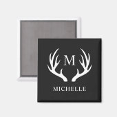 Aangepaste Monogram met zwart wit hert Antler Magneet (Voorkant / Achterkant)