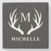 Aangepaste Monogram met zwart wit hert Antler Stenen Onderzetter (Voorkant)