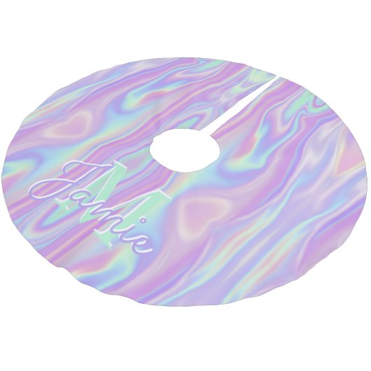 Aangepaste Monogram Metallic Regenboog Iridescent  Kerstboom Rok (Gekanteld)