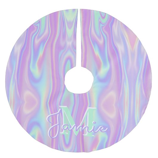 Aangepaste Monogram Metallic Regenboog Iridescent  Kerstboom Rok (Voorkant)