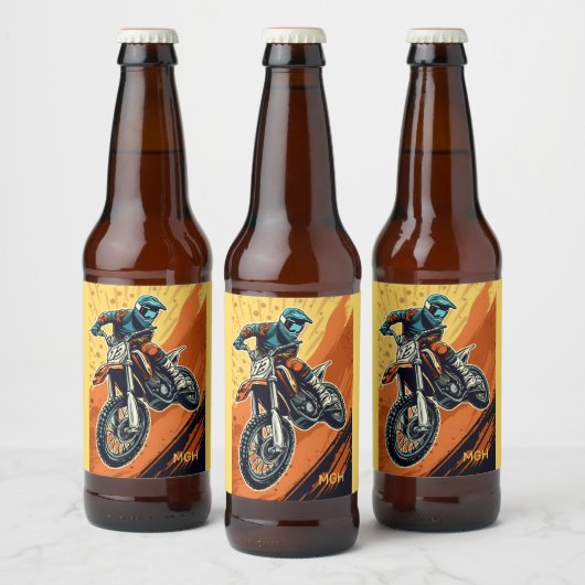 Aangepaste Monogram Motorcross Bier Etiket (Flessen)