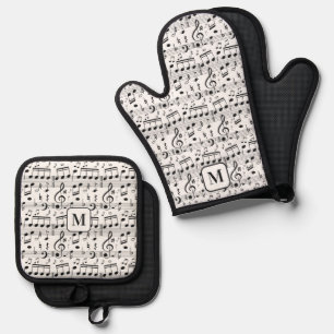 Aangepaste monogram muziek illustratie ovenwant & pannenlap set