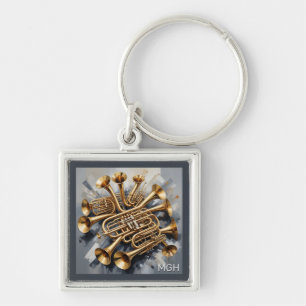 Aangepaste Monogram Muziekinstrumenten Sleutelhanger