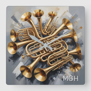 Aangepaste Monogram Muziekinstrumenten Vierkante Klok