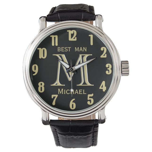 Aangepaste monogram naam Beste man Gfit Weddenscha Horloge (Voorkant)