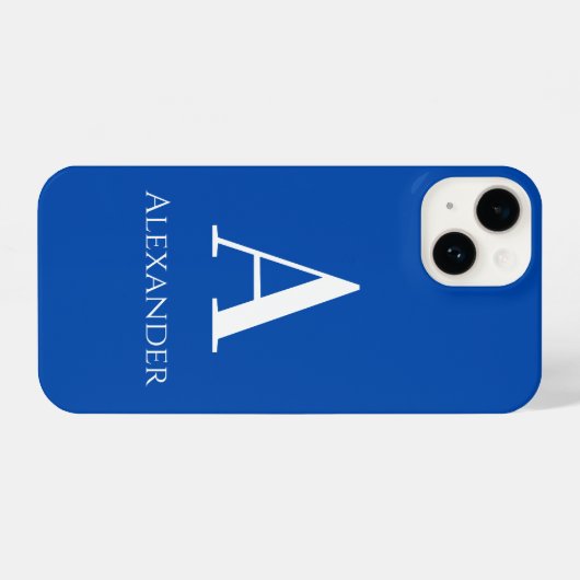 Aangepaste monogram naam Blauw Modern iPhone Hoesje (Achterkant horizontaal)