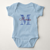 Aangepaste Monogram Naam Blue Baby Boy Hand Letter Romper (Voorkant)