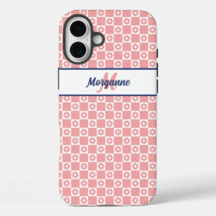 Aangepaste Monogram Naam Blush Roze Bloemen iPhone 16 Plus Hoesje