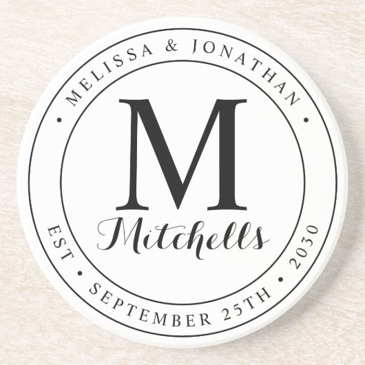 Aangepaste monogram Naam Datum bruiloft Zandsteen Onderzetter (Voorkant)