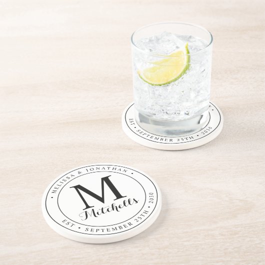 Aangepaste monogram Naam Datum bruiloft Zandsteen Onderzetter (Zijkant)