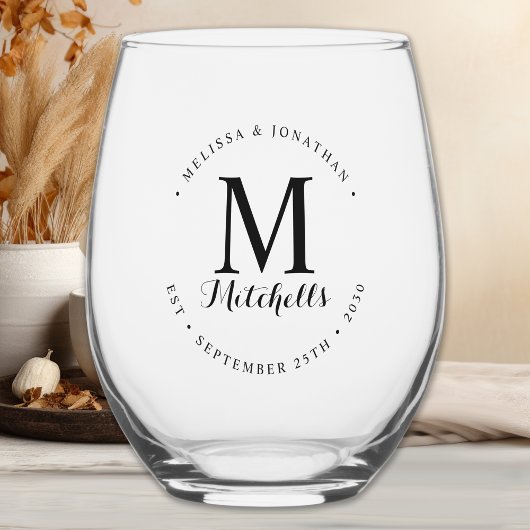 Aangepaste Monogram Naam Datum Moderne Elegante Br Wijnglas Zonder Voet