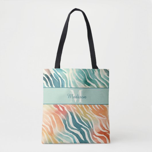 Aangepaste monogram naam Elegant gedempt veelkleur Draagtas (Voorkant)