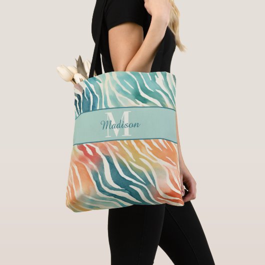 Aangepaste monogram naam Elegant gedempt veelkleur Draagtas (Dichtbij)