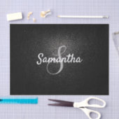 Aangepaste monogram naam Faux Black Leather Textur Tissuepapier (Craft)