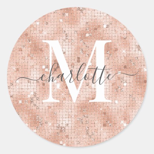 Aangepaste monogram naam Faux Roos Gold Glitter Fo Ronde Sticker (Voorkant)