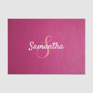 Aangepaste monogram naam Faux roze lederen textuur Tissuepapier