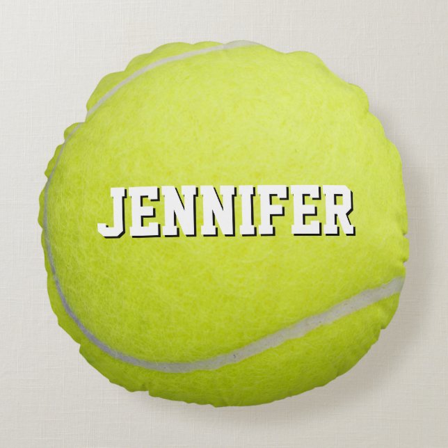 Aangepaste monogram Naam Gele Tennis Ball Rond Kussen (Voorkant)
