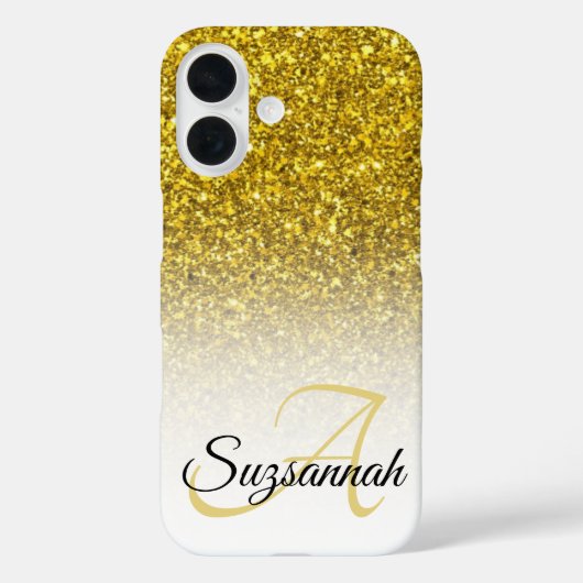Aangepaste monogram naam Gold Glitter Ombre Case-Mate iPhone Case (Achterkant)