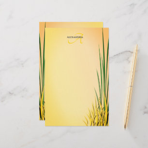 Aangepaste monogram naam Grass Border Station Briefpapier