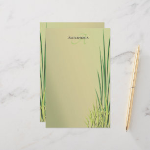 Aangepaste monogram naam Grass Border Stationery Briefpapier
