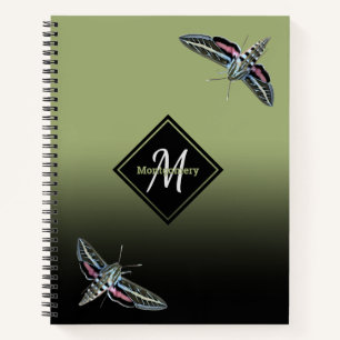 Aangepaste monogram naam groene ombre sphinx Moth Notitieboek