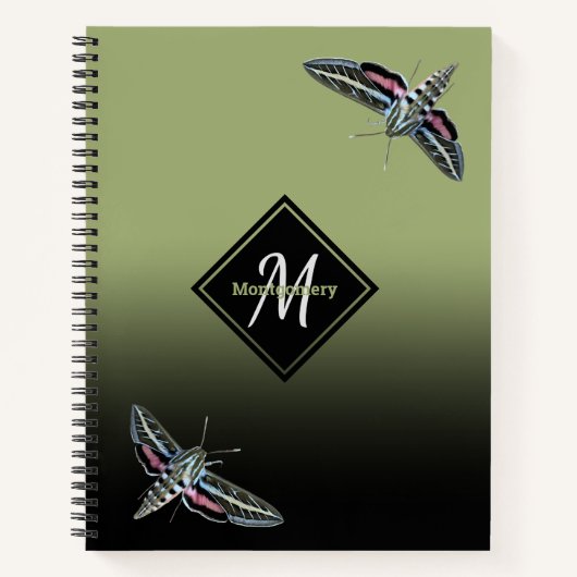 Aangepaste monogram naam groene ombre sphinx Moth Notitieboek (Voorkant)