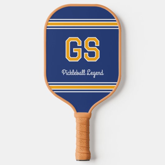 Aangepaste Monogram Naam Initialen Retro Navy Gold Pickleball Paddle (Voorkant)