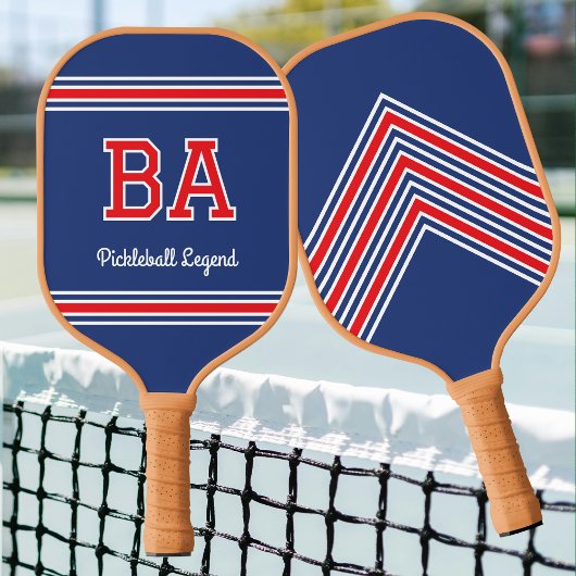 Aangepaste Monogram Naam Initialen Retro Navy Rood Pickleball Paddle