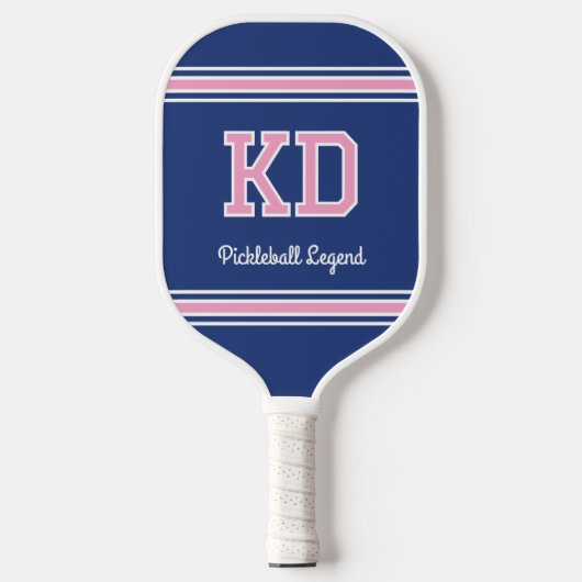 Aangepaste Monogram Naam Initialen Retro Roze Navy Pickleball Paddle (Voorkant)