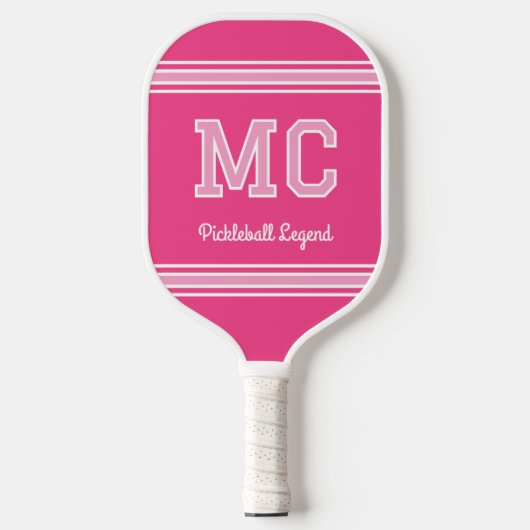 Aangepaste Monogram Naam Initialen Retro Roze Wit Pickleball Paddle (Voorkant)