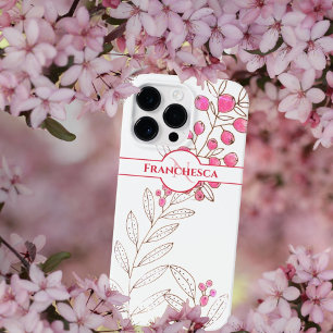 Aangepaste monogram naam laat roze bessen kunst Case-Mate iPhone 14 pro max hoesje