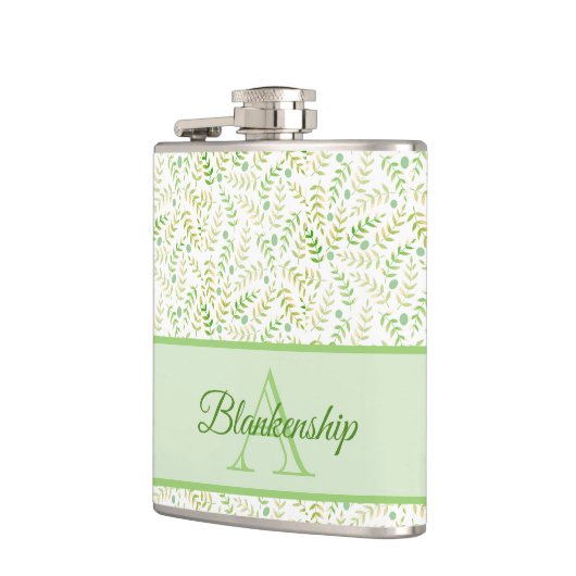 Aangepaste monogram naam Natuur Fern Leaf Pattern Heupfles (Links)