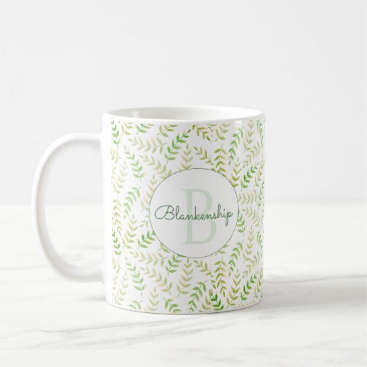 Aangepaste monogram naam Natuur Fern Leaf Pattern Koffiemok (Links)