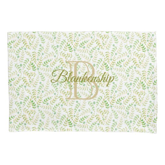 Aangepaste monogram naam Natuur Fern Leaf Pattern Kussensloop (Voorkant-Links)