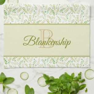 Aangepaste monogram naam natuur varenblad patroon theedoek