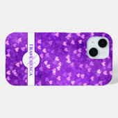 Aangepaste monogram naam Paars Heart Bokeh Art Case-Mate iPhone Case (Achterkant (horizontaal))