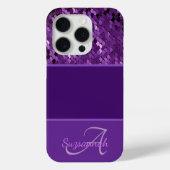 Aangepaste monogram Naam Paarse Sequins Stripes Case-Mate iPhone Case (Achterkant)