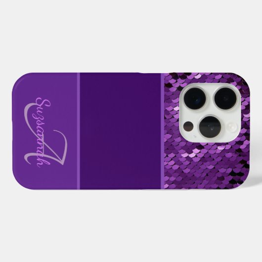 Aangepaste monogram Naam Paarse Sequins Stripes Case-Mate iPhone Case (Achterkant (horizontaal))