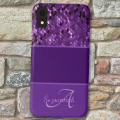 Aangepaste monogram Naam Paarse Sequins Stripes Case-Mate iPhone Case