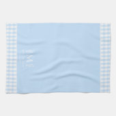 Aangepaste Monogram Naam Pastel Blauw & Wit Gingha Theedoek (Horizontaal)