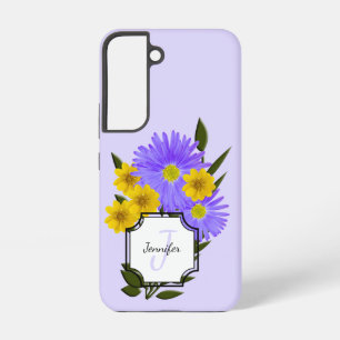 Aangepaste monogram naam Pretty Wildflowers Samsung Galaxy Hoesje