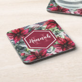 Aangepaste monogram naam Rode Poinsettia Bier Onderzetter (Linkerzijde)