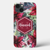 Aangepaste monogram naam Rode Poinsettia Case-Mate iPhone Case (Achterkant)