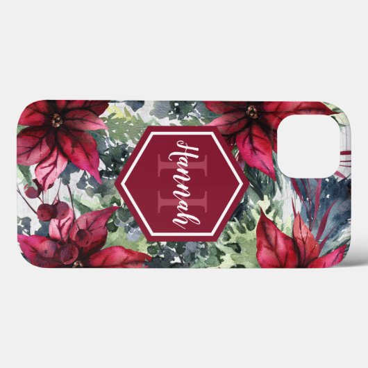 Aangepaste monogram naam Rode Poinsettia Case-Mate iPhone Case (Achterkant (horizontaal))